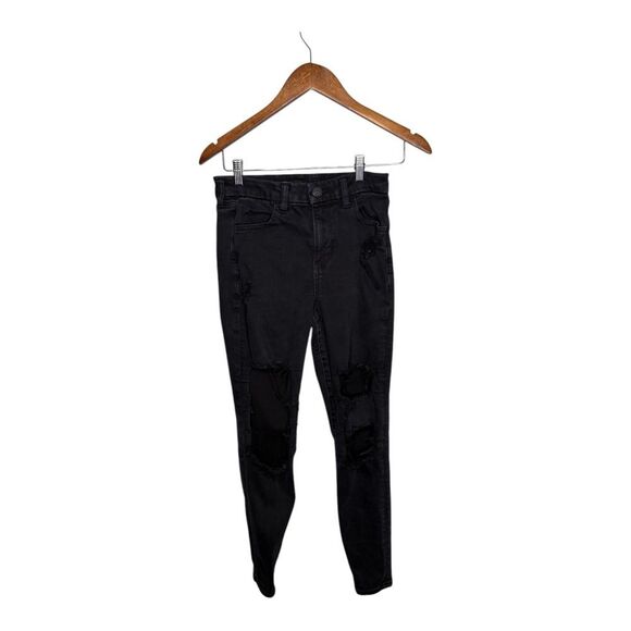 American eagle curvy hi rise jegging regular jeans 4 regular black ripped - Picture 2 of 7